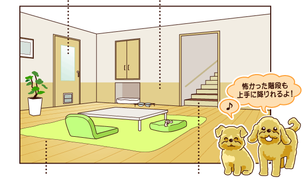 �y�b�g�ƕ�炷���t�H�[���B���y�b�g�h�A���J�����܂܂ɂ��Ȃ��Ă��y�b�g�����R�Ɏ������s�����ł�����ŃG�A�R���̔M���������߂܂��B���E�H�[���Z�b�g�����������Ă��L�Y���t���ɂ����A����ɂ������ǍށB�����т�z�R�������܂�ɂ����N�b�V�����t���Ж؂𕹗p����Ζ����̂��|�������N���N�B�����ށ������t�B�����ƍd���o�b�J�\�Ȃǂ̌��ʂŁA�L�Y�≘��ɋ����A���������������B���K�i�Z�b�g���L�Y�≘��ɋ����A���C��R��������������́u����~�߁v���̗p���A�y�b�g�̈��S�ʂɂ��z�����Ă��܂��B